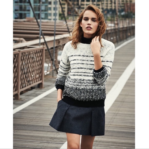 Vince Sweaters - Vince Textured Striped Wool Chunky Knit Sweater Black Cream Academia Size Small